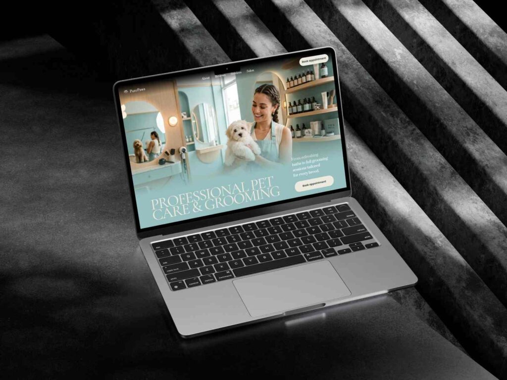Modern pet services website with grooming, booking, and pet care features