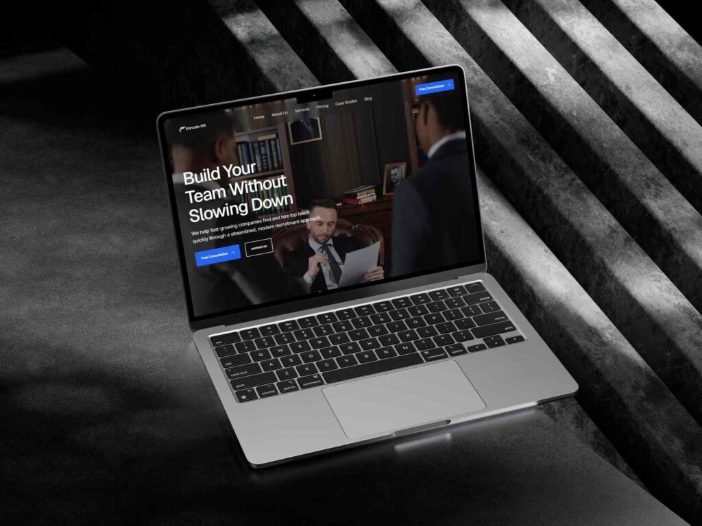 Modern HR website layout showcasing recruitment, hiring process, and team management